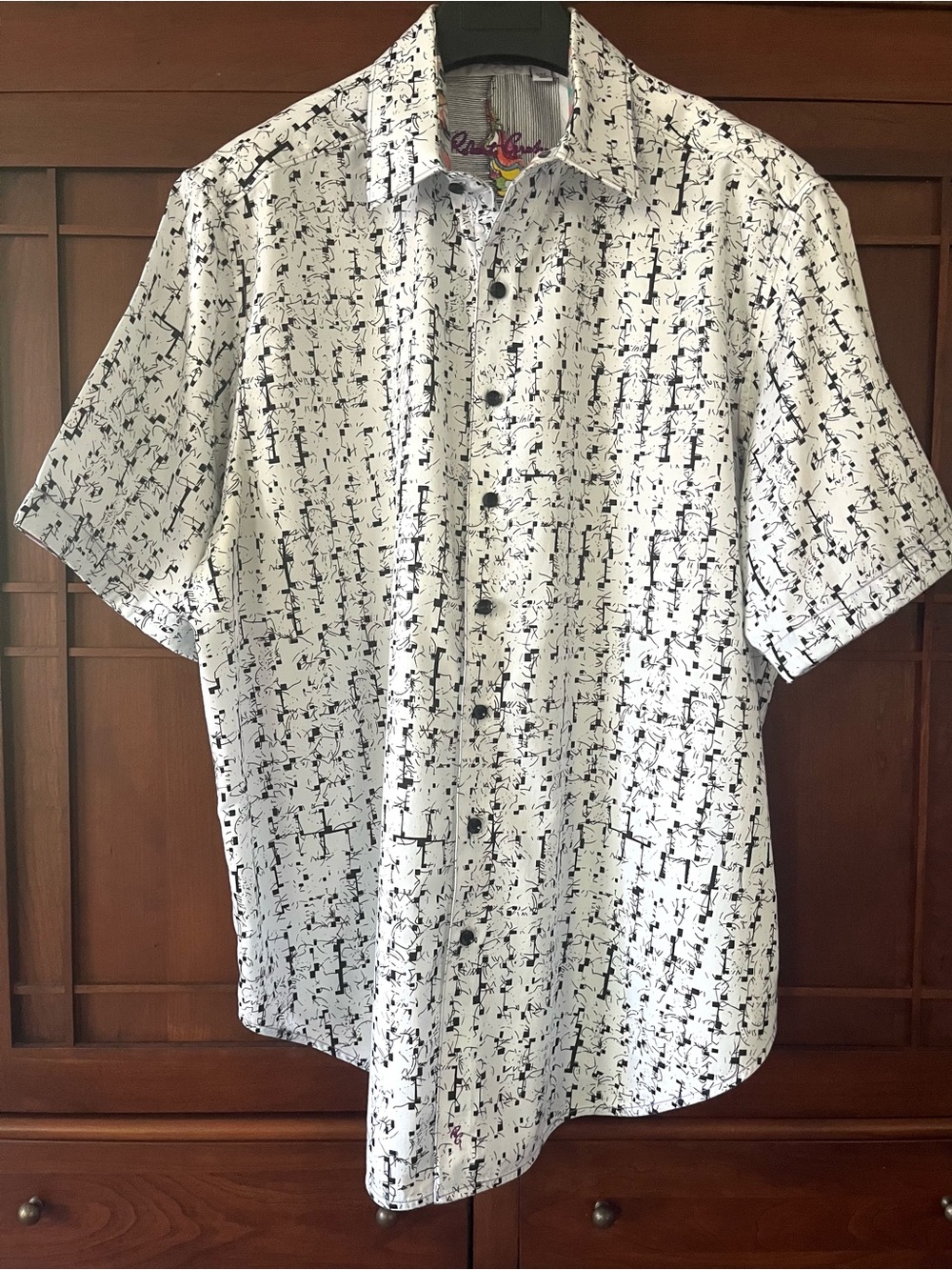 Robert Graham Black & White Print Short Sleeve Shirt 1XL-Big